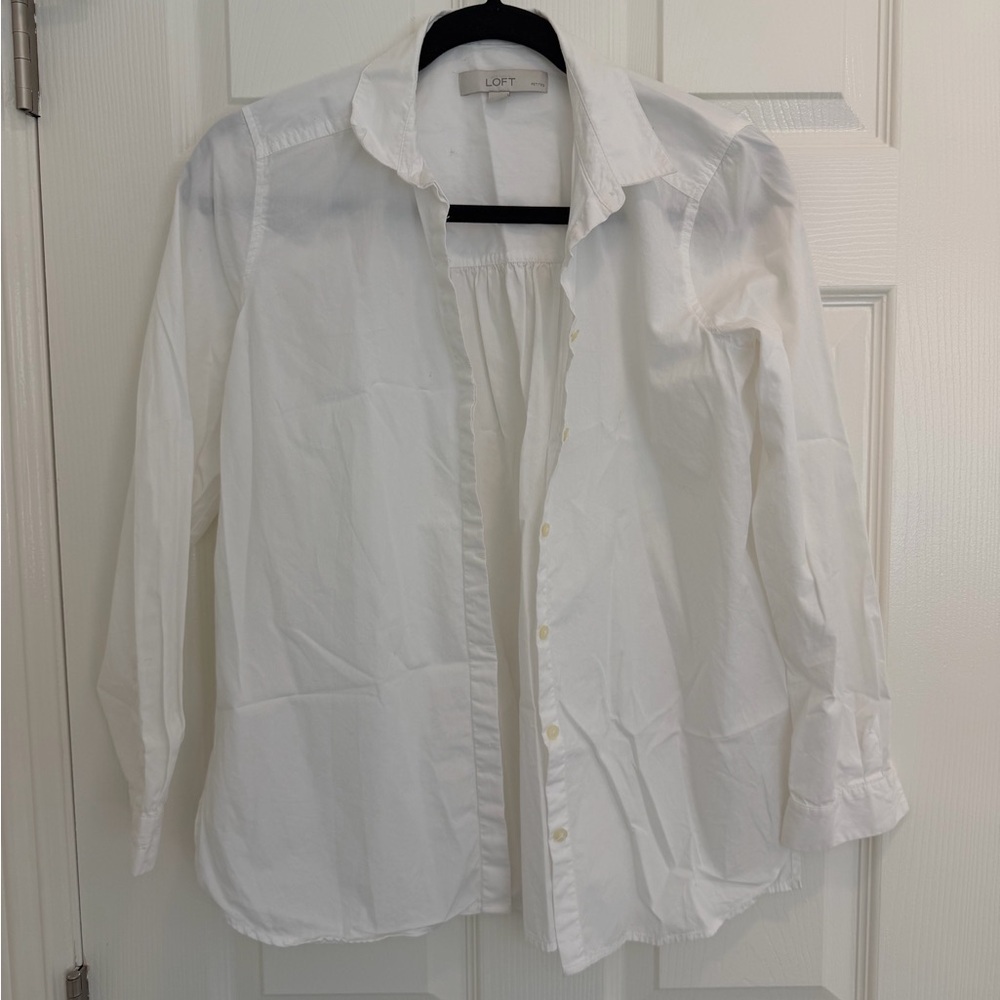 Loft White Petite Button-Down Blouse - image 2